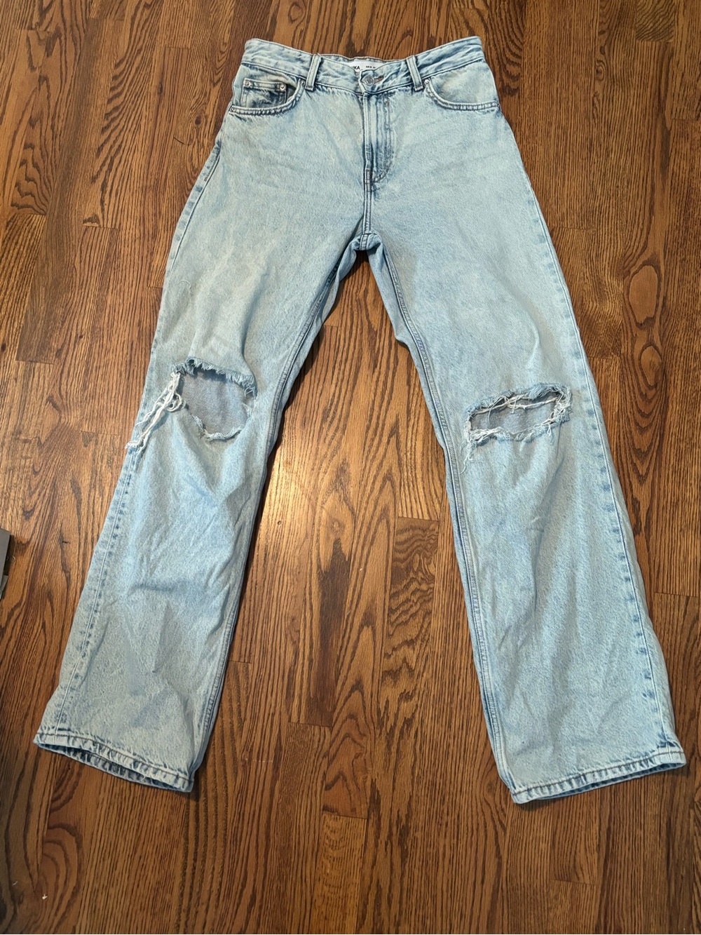 Bershka 90s Skater Distressed Wide Leg Baggy Jeans Light Wash US 6 / EUR 38
